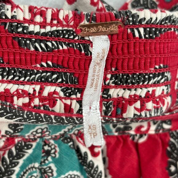 FREE PEOPLE Top XS Bandeau Bandanna Floral Paisley Ruffle Shelf Bra Tie Back Red - Picture 11 of 15